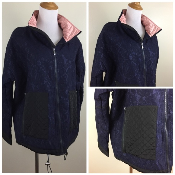 NEW GUESS Black Lace Overlay Zip Pocket Jacket